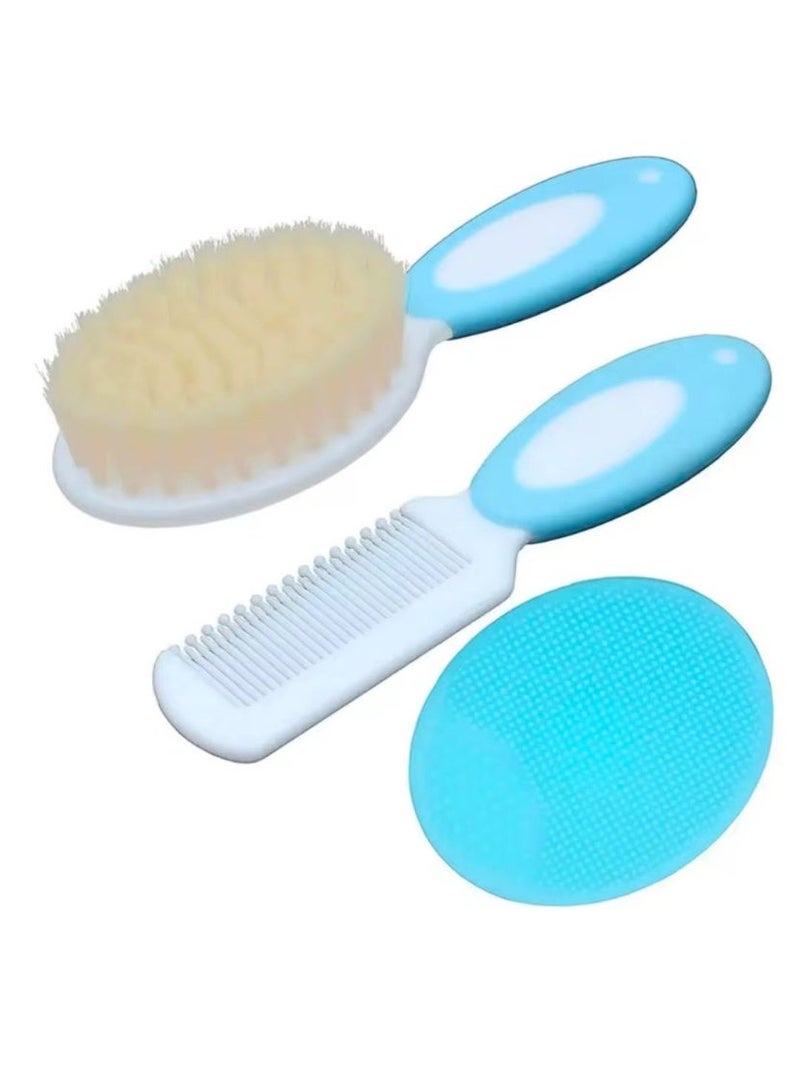 CHICCO Baby Hair Brush and Comb Set for Newborns & Toddlers | Natural Soft Goat Bristles | Ideal for Cradle Cap | Perfect Baby Registry Gift (BLUE) - Image 1